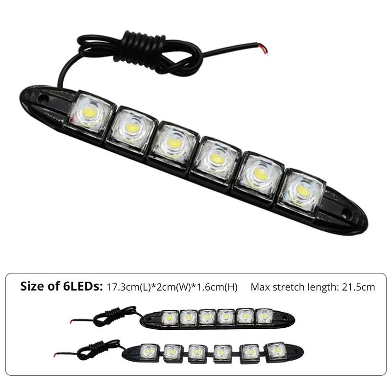 2PCS Waterproof DRL 6Chips Car Auto Decorative Flexible Daytime Running Light Driving Led Strip Headlight Fog Backup Trunk Led