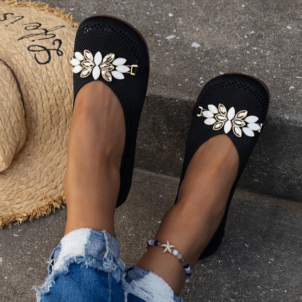 Fashion 2025 Ladies Shoes Mesh Breathable Women's Flats Shoes Casual Slip-on Ballet Flats Metal Flowers Round Toe Loafers Women Zapatos