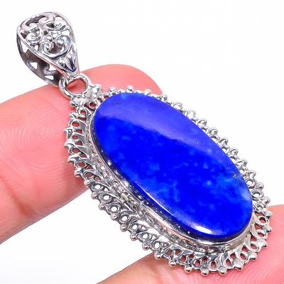 Natural Lapis Lazuli Gemstone 925 Solid Sterling Silver Gift Pendant 2.05" M6R61