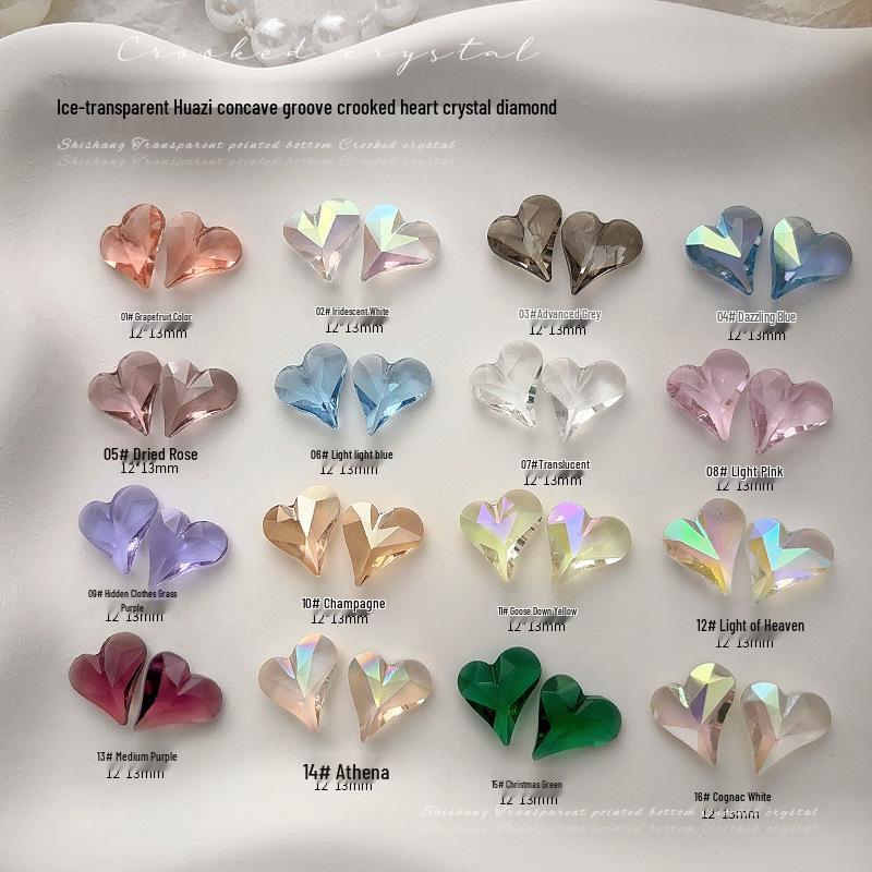 High-quality Crystal Heart Nail Art Decorations with Grooved Flash Design