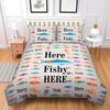 Fishing Queen Duvet Cover Set Vibrant Blue With Cartoon Fish Water Splatter Design Perfect For Fishing Lovers Warm And Soft