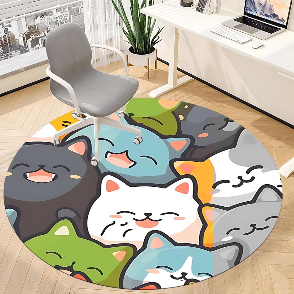 1pc Cats Kitten Office Round Area Rug,  Mat Suitable ForOffice, Under Office Chairs Bedroom Living Room Home Decor, Room Deco