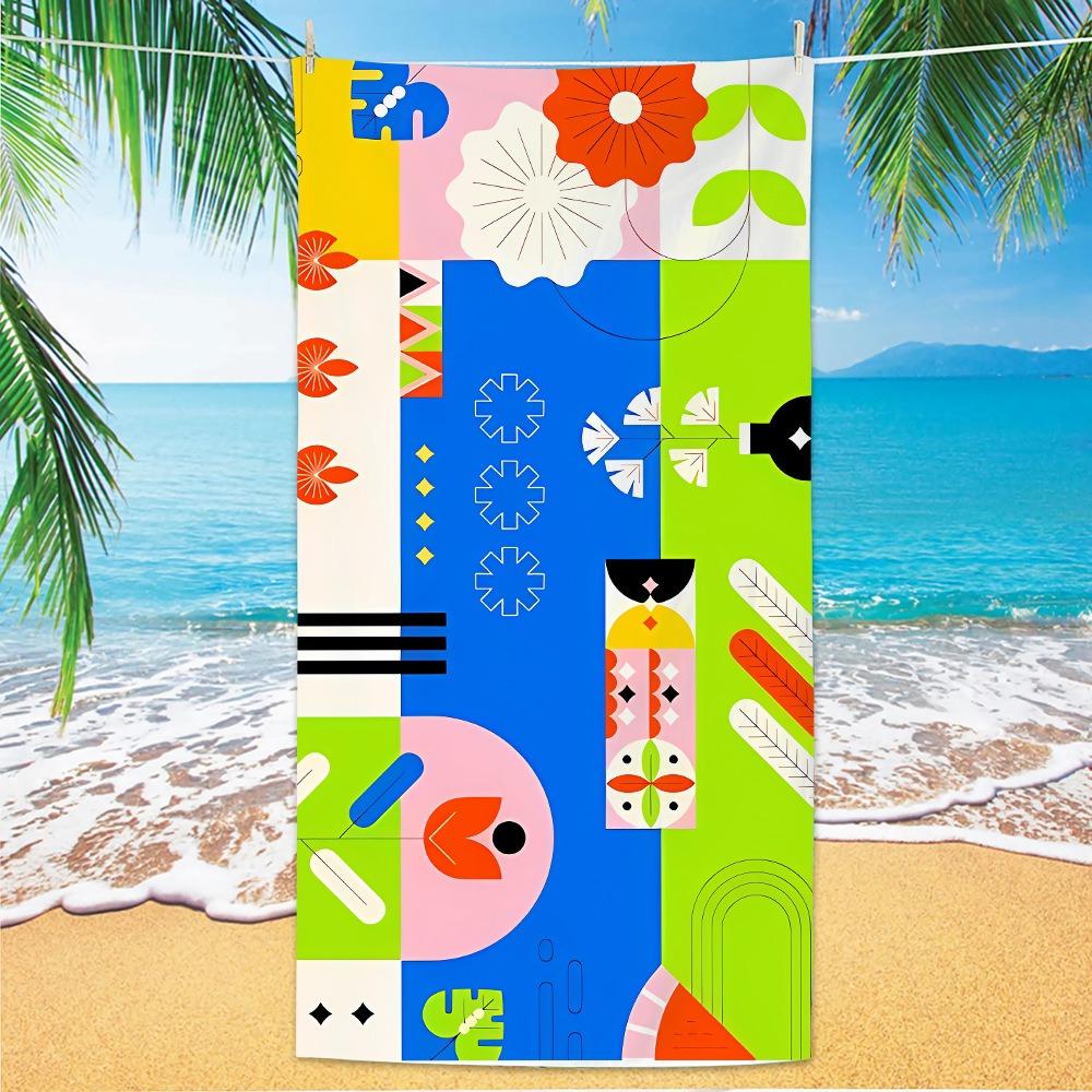 Abstract Geometric Pattern Polyester Beach Towel Bauhaus Style Quick Dry Sand Free Bath Towel for Summer Pool Travel Vacation