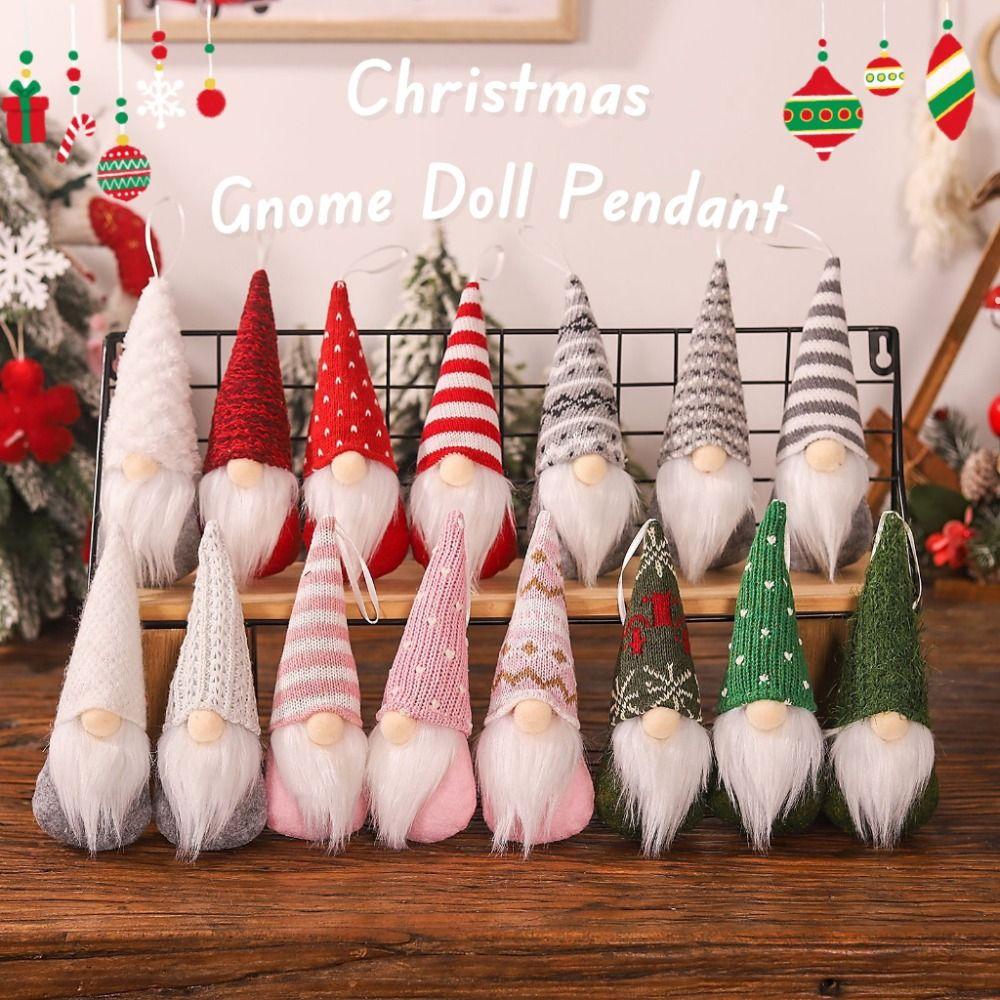 3er-Set Mini-Weihnachtspuppen-Anhänger, handgestrickte, handgefertigte Plüsch-Weihnachtsmannpuppe, Gnome- und Elfenpuppe, Weihnachtsdekoration für Weihnachtsbaum