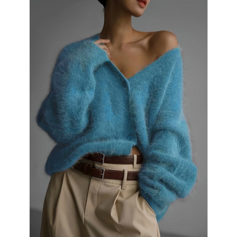 Damen Strickjacke mit V-Ausschnitt in Hellgrau - Weicher Cardigan mit offener Vorderseite und langen Ärmeln, Elegant & Vielseitig, Vielseitige Strickjacke | V-Ausschnitt Pullover
