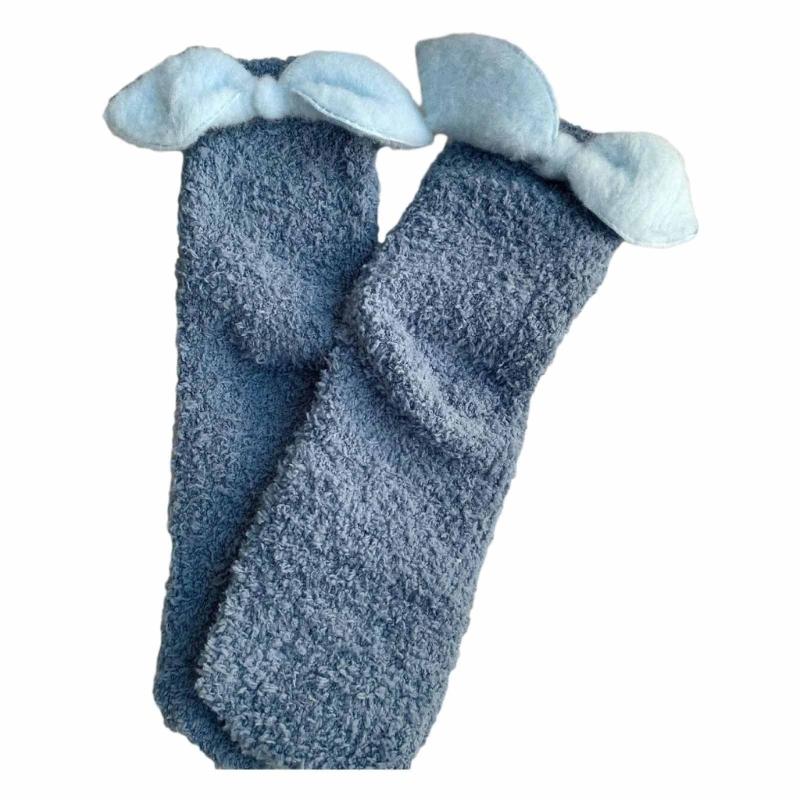 

Fuzzy Socks for Women Girls Winter Warm Thicken Coral Fleece Floor Socks Cute Bowknot Furry Bed Socks for Home Sleeping синий