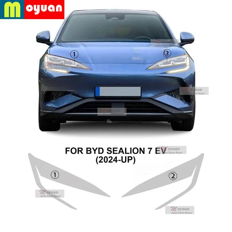 For BYD Sealion 7 EV 2024 2025 2 Pcs Pre Cutting Car Headlight Protective Car Repair Film Transparent Smoked Black TPU Sticker