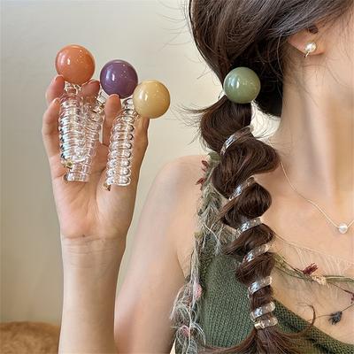Chic Japanese-Inspired Spiral Hair Tie - Acrylic, Cute & Sweet Ponytail Holder for Women and Girls
