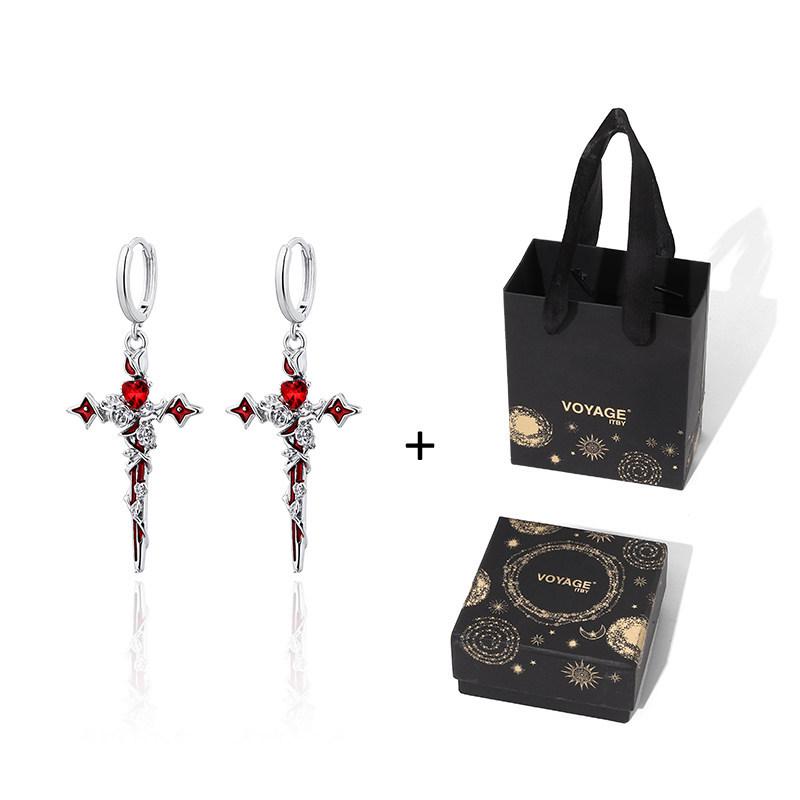 Women's Autumn/Winter Red Cross Rose Heart Earrings: Hoops, Studs & Dangles