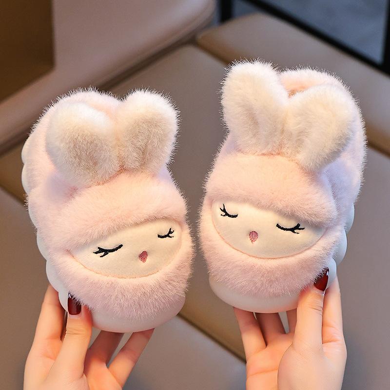 

Winter Rabbit Children s Cotton Shoes for Girls, Cute and Warm, Fleece-Lined, Parent-Child Home Use, Non-Slip Thick-Soled Baby Cotton Shoes 24/25Inner Length15cm
