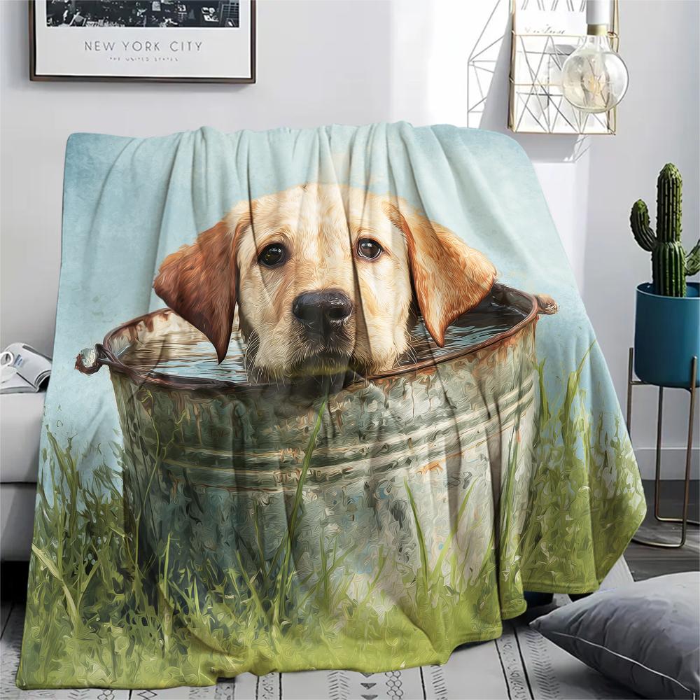 

Labrador and plants,pattern Flannel Blanket, High quality Comfortable for All Seasons, Home Decor, Warmth and Comfort, Perfect for Gifts. 80cm x 120cm