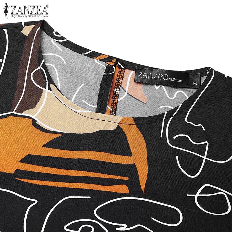 ZANZEA Women Casual O-neck Summer Loose Short Sleeve Print Dress