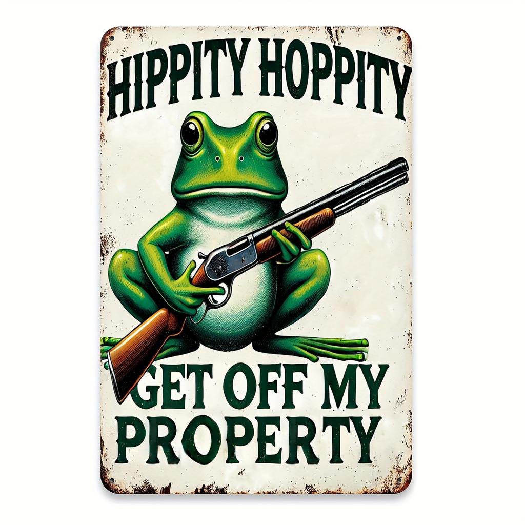 Hippity Hoppity Get Off My Property Vintage Metal Sign Iron Wall Art Decor for Home Garden Restaurant Bar Cafe Garage