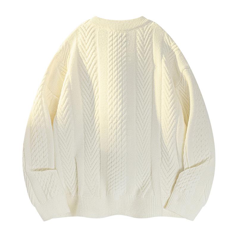 Solid Color Sweater Men's Autumn and Winter Trendy Brand Diamond Crimp Sweater Men's Loose Pullover Versatile Top