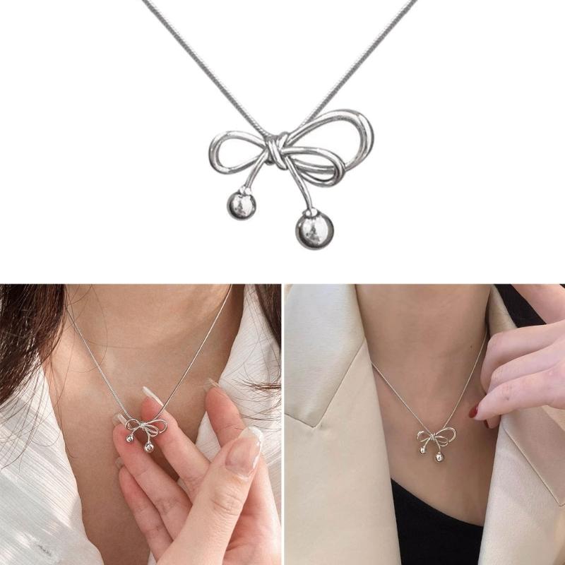 Elegant Bowknot Necklace Minimalist Metal Alloy Butterfly Knot Clavicle Chain Dainty Choker Jewelry for Women Teen Girls
