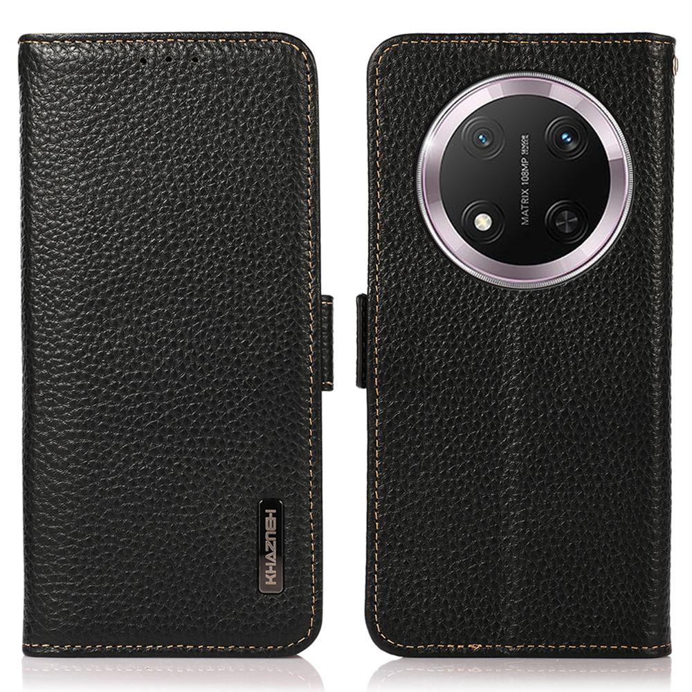 

KHAZNEH Чехол для телефона Honor Magic7 Lite 5G/X9c 5G/X60 Pro 5G, Обложка из натуральной коровьей кожи, Блокировка RFID Black