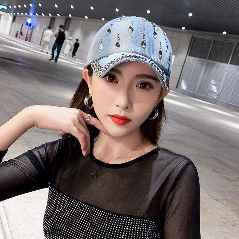 New Denim Hip Hop Caps Fashion Leisure Woman Cap With Water Drop Rhinestones Vintage Jean Cotton Baseball Caps For Men Hot Sale