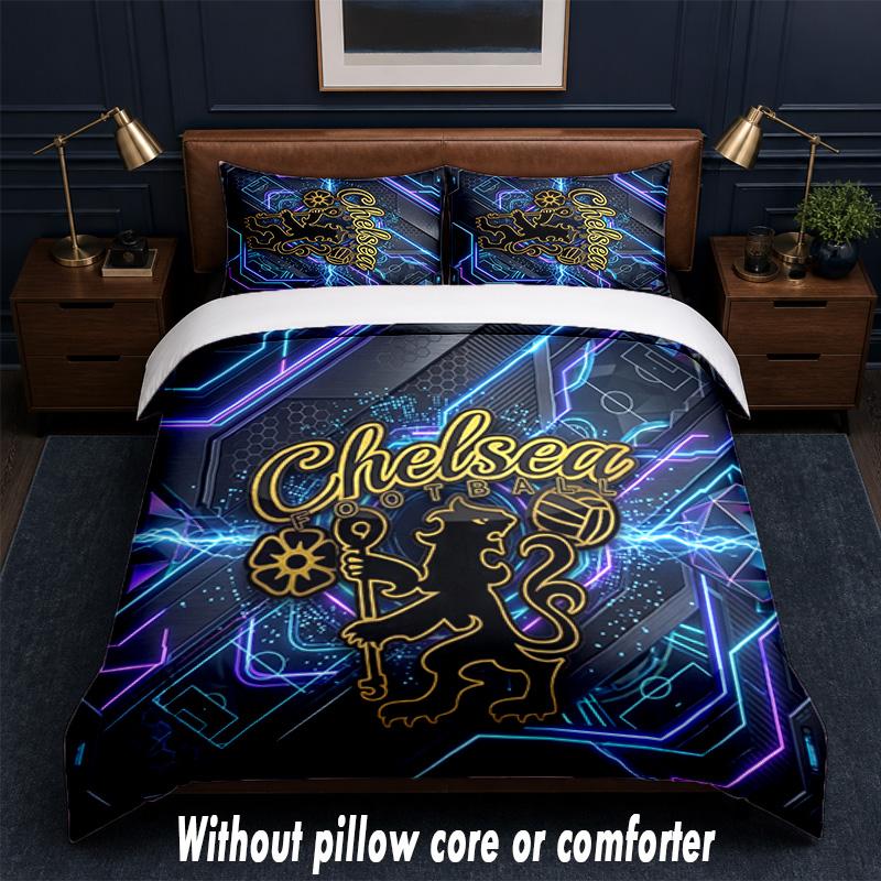 Chelsea FC Design Bed Bedding Set 1 Duvet Cover + 2 Pillowcases Soft Breathable Household Bed Linens