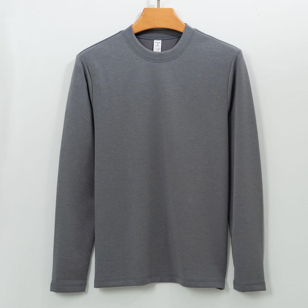 T-shirt Underwear for Men with Long Sleeves Solid Color Outer Wear Plush T-shirt for Men