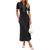 Vestido de malha feminino europeu e americano Amazon primavera lapela de alta qualidade justo ao corpo com ajuste na cintura médio e longo