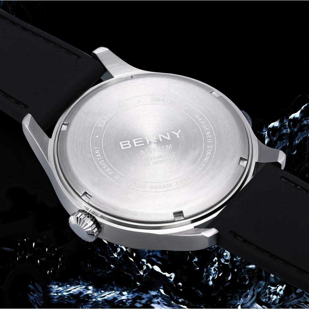 BERNY Automatic Aviation Men's Watch 100% Original Top Sapphire Luminous Big Size Diver Watch 200M Top Mechanical Watch for Men