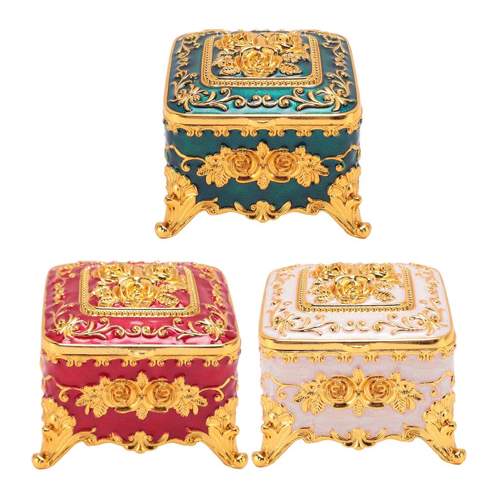 Pudełko na biżuterię w stylu europejskim, vintage, metalowe, kwadratowe, dekoracyjne, na drobiazgi, do przechowywania kolczyków