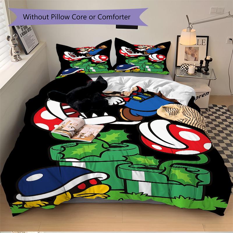 3pc Mario Bedding Set Guest Room Bedroom Decor Christmas Halloween Decor Gifts- All Seasons (No Insert)a1013058
