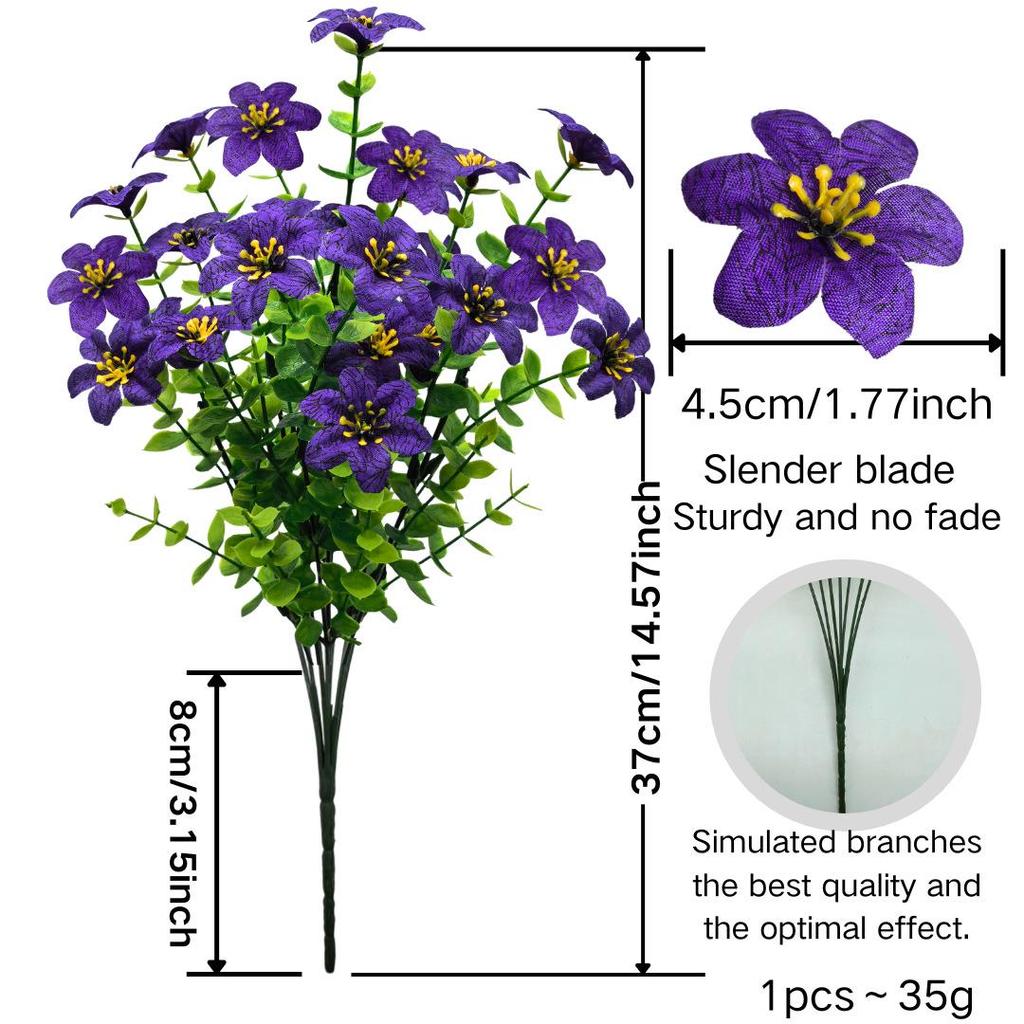 7-Fork Eucalyptus Violet Artificial Flowers - Small Green Plastic Bunch for Home & Garden