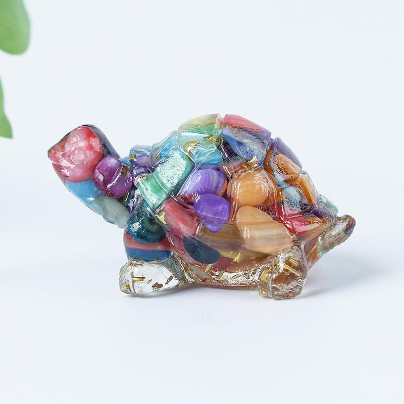 Resin Turtle Aquarium Decor With Natural Crystal Chips For Home Office And Gift