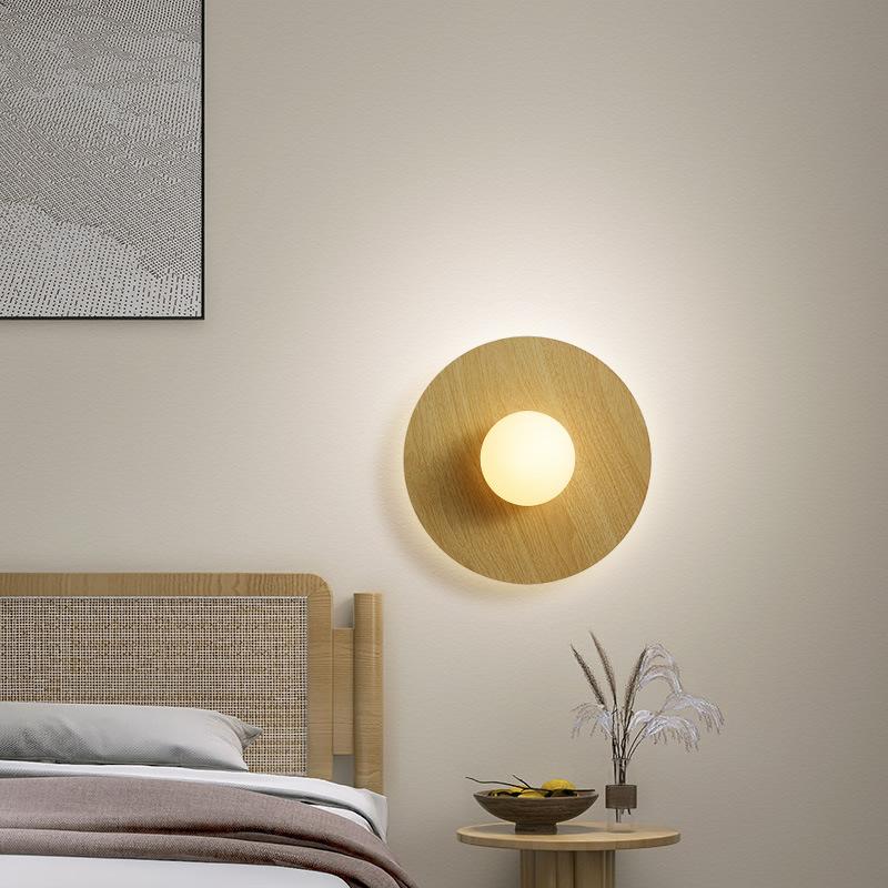 Nordic Wall Lamp Bedroom Bedside Lamp Modern and Simple Creative LED Wood Entrance Hallway Living Room Sofa Wall Lamp Atmosphere