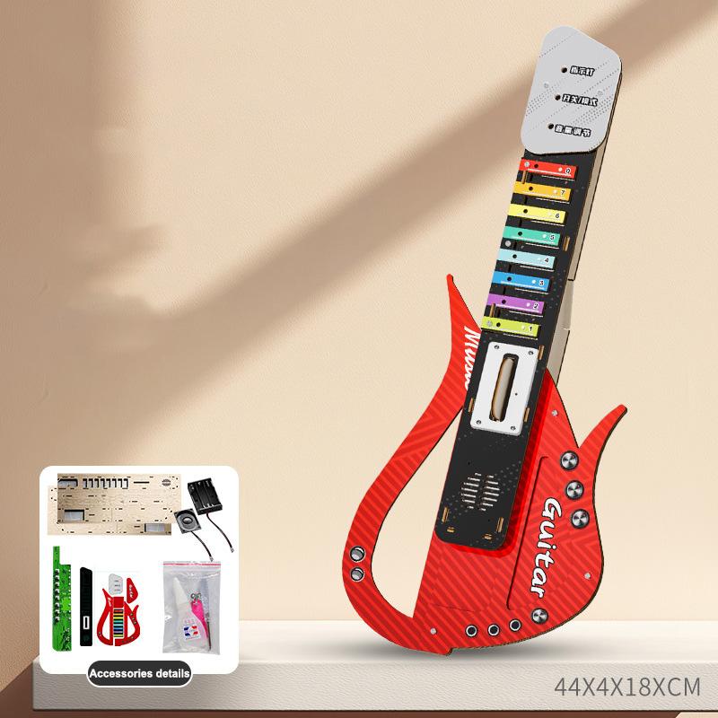 

3D Wooden Electric Guitar Handmade DIY Educational Assembly Guitar Children s Creative Musical Instrument Toy Birthday Gift красный
