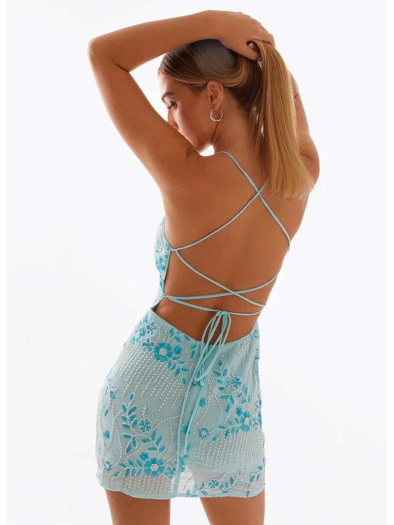 Sequin Embroidery Backless Spaghetti Strap Dress - European & American Style Summer Dress for Women
