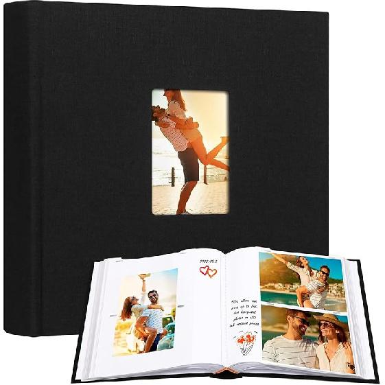 Photo Album 4x6 240 Photos with Writing Space, Linen Cover with Front Window, 240 Photos Horizontal and Vertical 4x6 Photo Album Book for Wedding