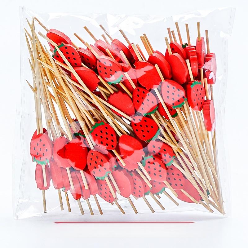 100Pcs Disposable  Colorful Strawberrie Watermelon Bamboo  Picks Buffet Food Fruit Forks For Wedding Birthday Party Decor