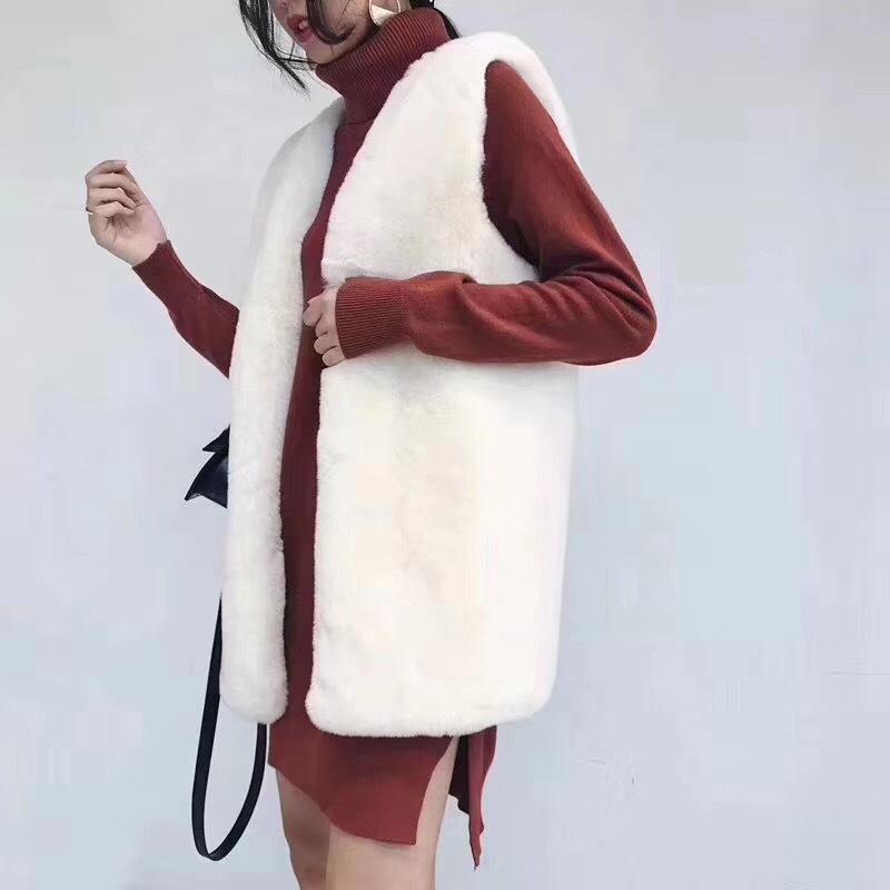 Europe, America, autumn and winter new fur fur vest women's medium and long vest imitation rabbit fur vest thin coat