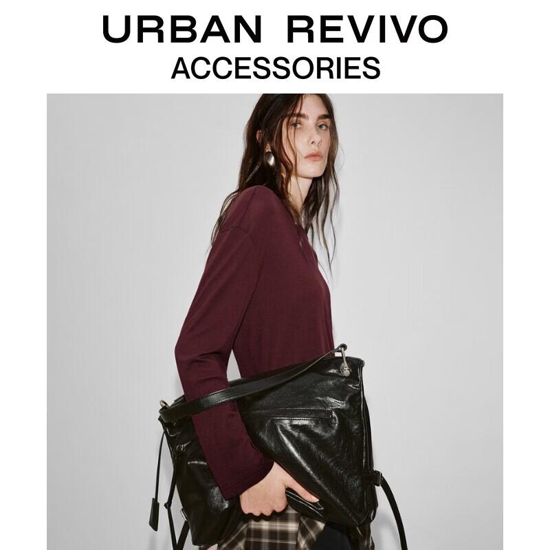 URBAN REVIVO 2026 Spring Retro Oil Wax Leather Shoulder Bag One Size