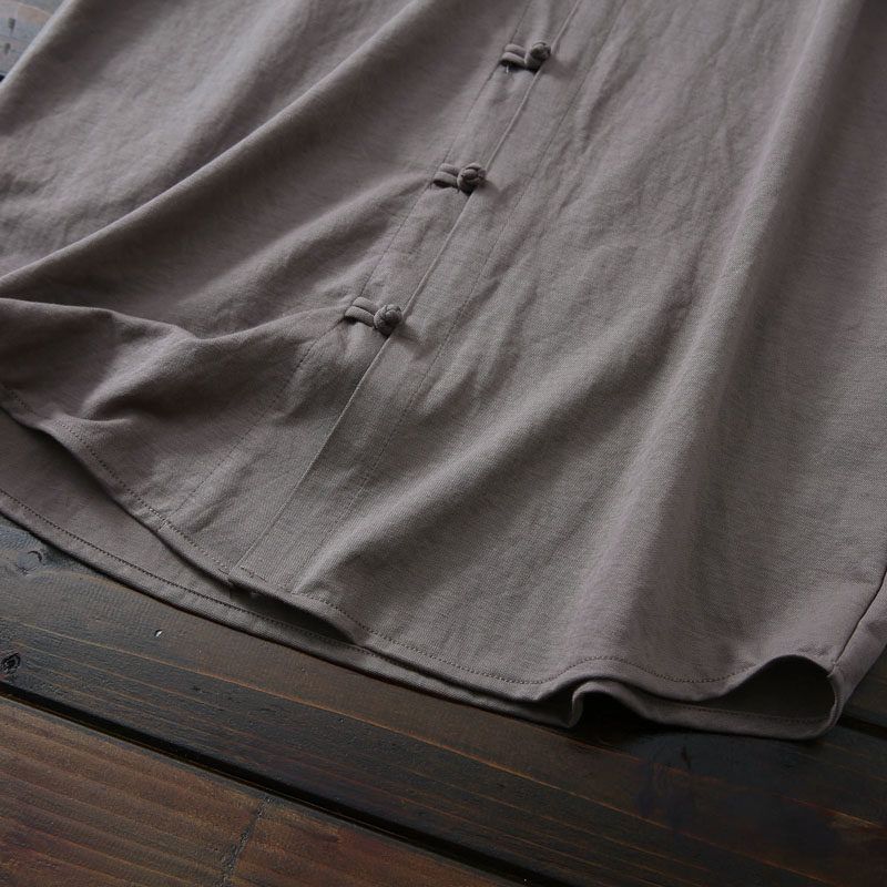 Cool and Breathable, Chinese-Style Linen-Like, Export Surplus Men's Summer Skin-Friendly Soft-Touch Small Stand-Up Collar Short-Sleeve Shirt