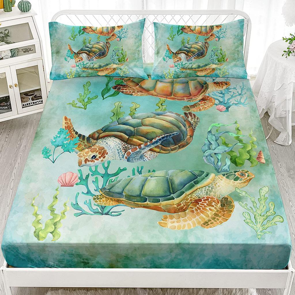 Ocean Turtle Pattern Sheet Three-Piece Digital Printing Bedding Sheet Three-Piece Children Adult