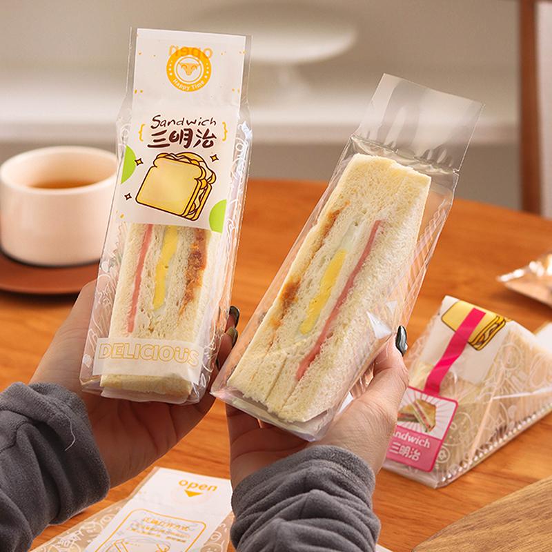 100Pcs Sandwich Plastic Packaging Transparent Triangle Bags For Bread Butty Bags Birthday Party Decoration Treat