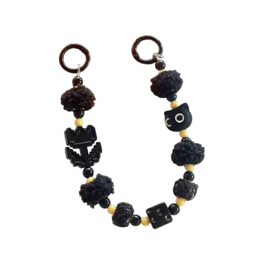 

Plush Phone Chain Handmade Beaded Accessories Bag Pendant Fashion Mobile Phone Strap чорний