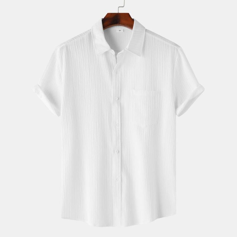 Mens Casual Textured Short Sleeve Button Down Shirt With Pocket S