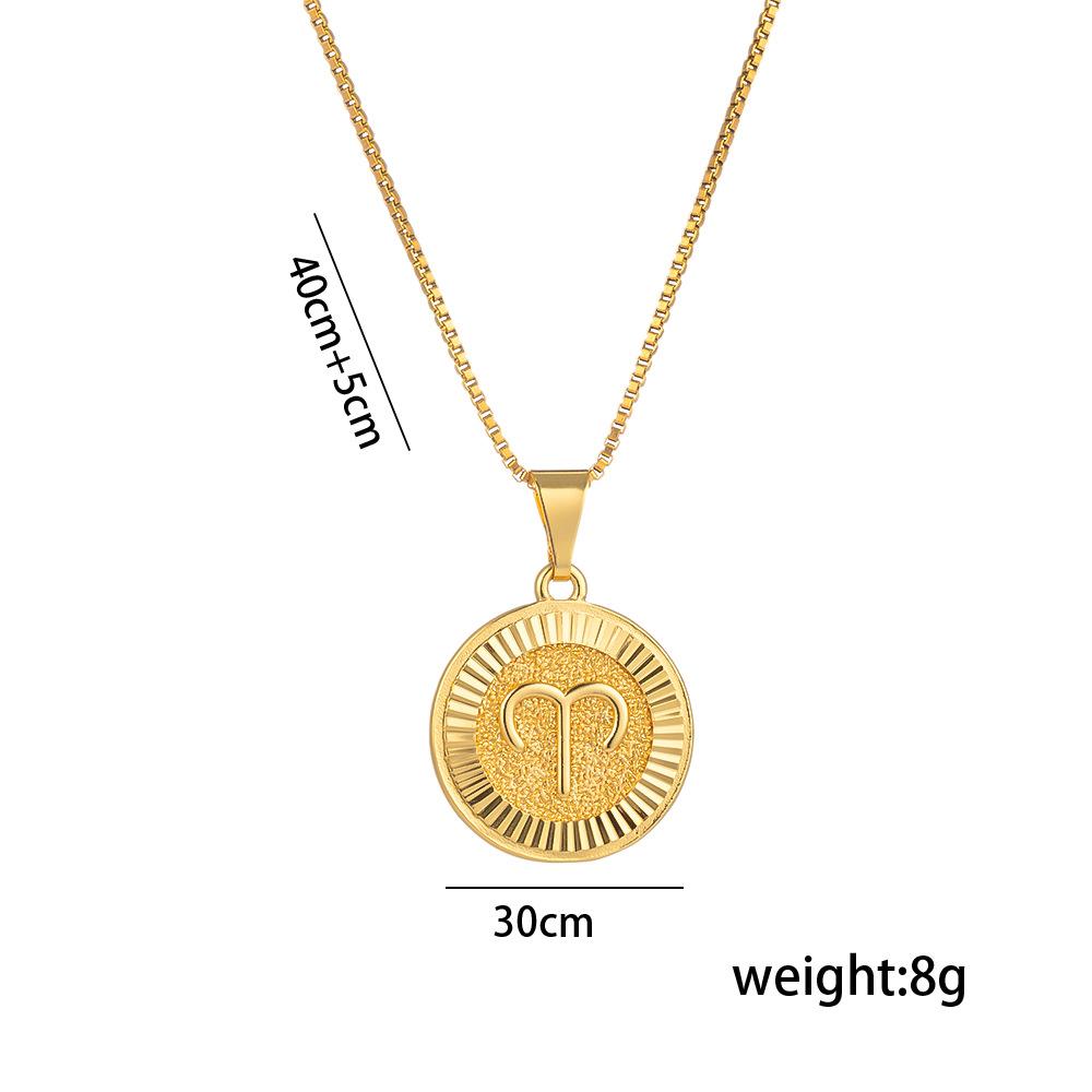 New North 12 Zodiac Sign Necklace Stainless Steel Fashion Jewelry Ancient Roman Coin Relief 12 Zodiac Pendant Necklace Women 45cm