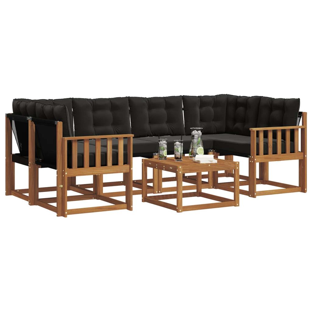 Outdoor Sofa Set with Cushions 7 pcs Natural and Black