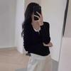 Spring and Autumn Wear Lazy Design Sense Niche Top Women's Contrasting Color Fake Two-piece Knitted Sweater Long-sleeved Pullover Looks Thin