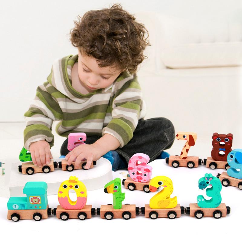 Magnetic Number Train Blocks: Colorful Wooden Educational Toy for Early Childhood
