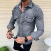 Versione Coreana Slim Fit Casual Misto Cotone Manica Lunga Lavato Vecchio Jeans Camicia da Uomo Giacca alla Moda