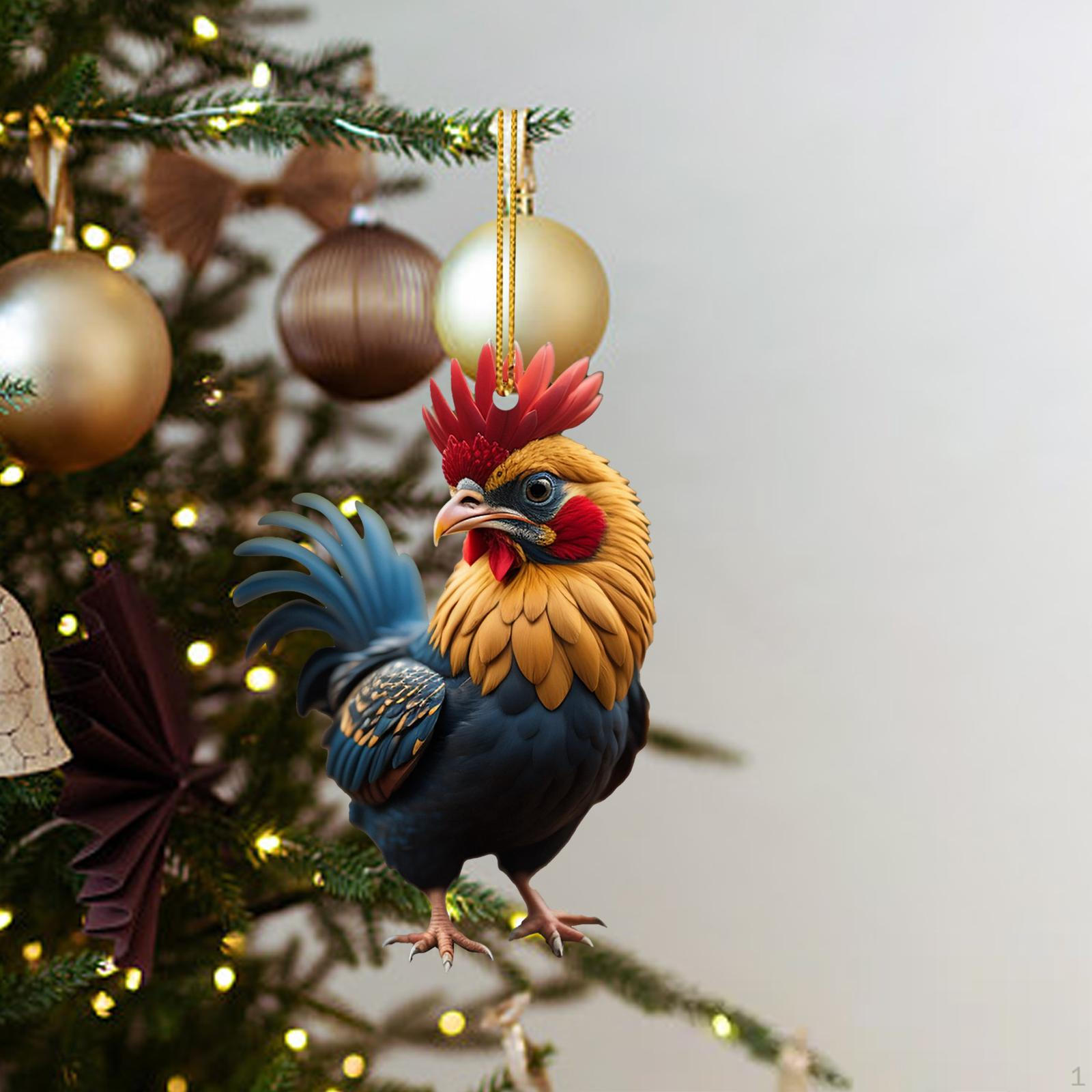 

Cartoon Chicken Pendant Christmas Tree Decoration Ornament Handmade Decorative Acrylic Blue and Yellow