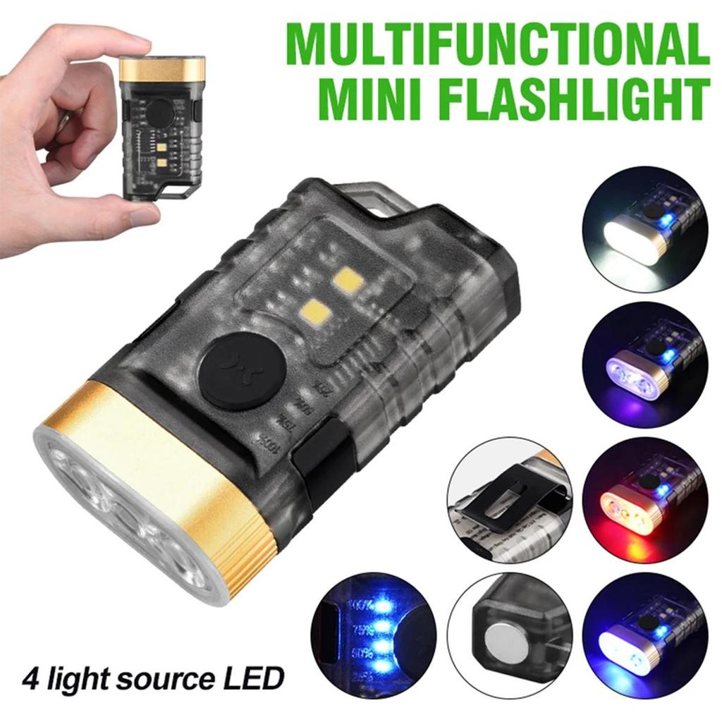 Multifunction Dimming Flashlight Keychain Waterproof Usb Leb Rechargeable With Magnet Clip On For Runners Pocket Portable Bright