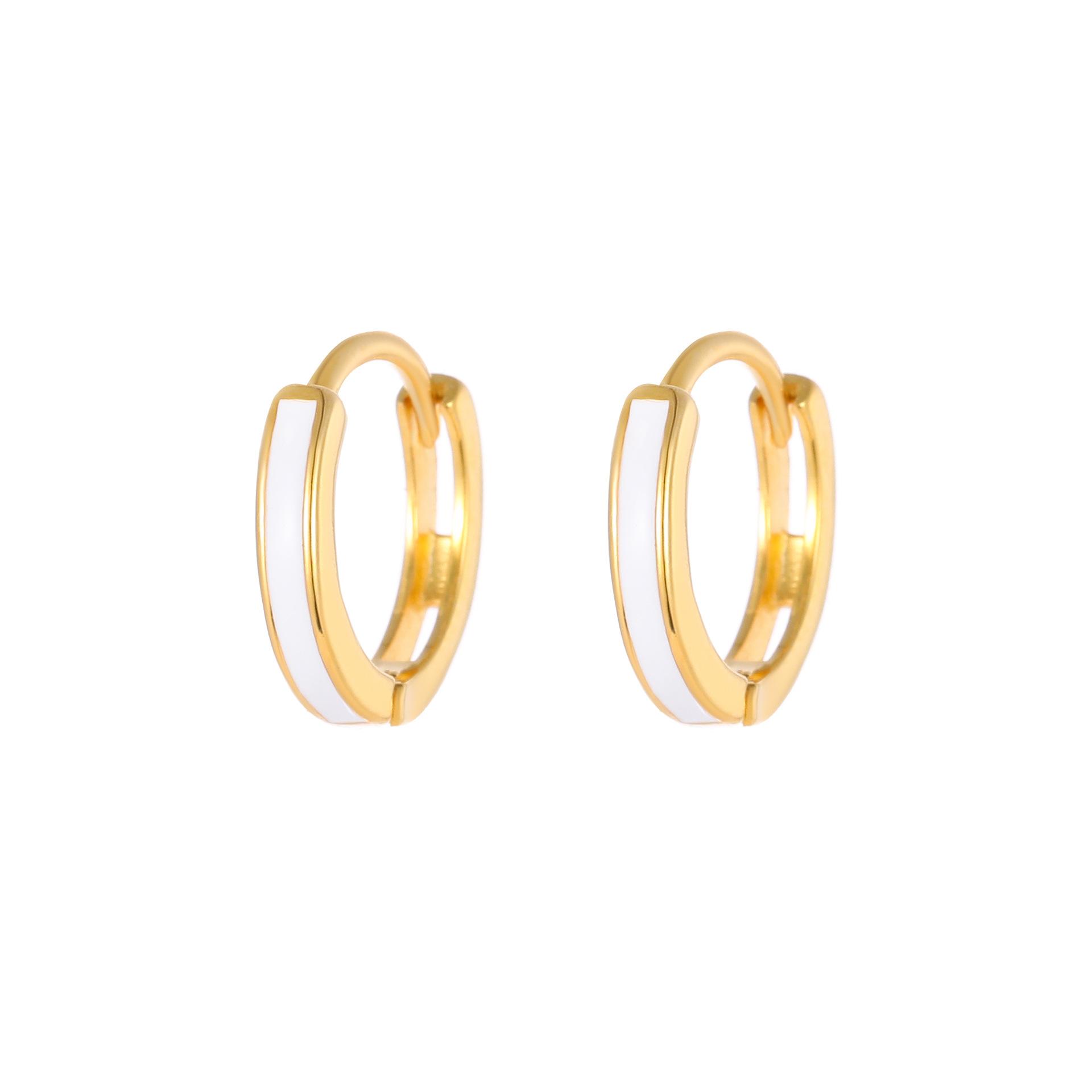 925 Sterling Silver Enamel Hoop Earrings, 18K Gold Plated White Enamel Huggie Hoop Earrings, S925 Silver Jewelry Gift for Women золотой