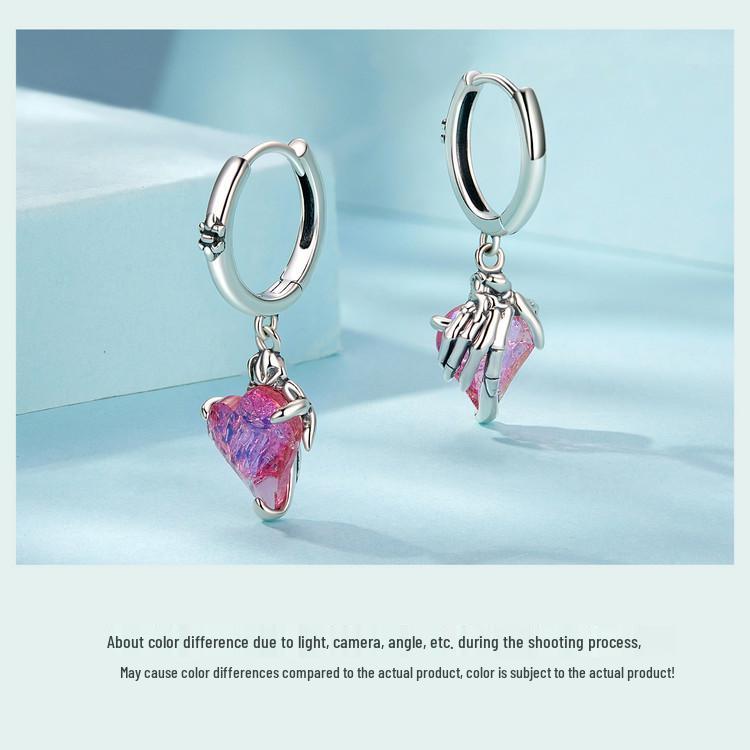 Avle Pinker Totenkopf & Herz Liebe Ohrringe, S925 Sterlingsilber, Damenschmuck